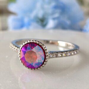 Red Aurora Borealis Swarovski Ring, Size 6